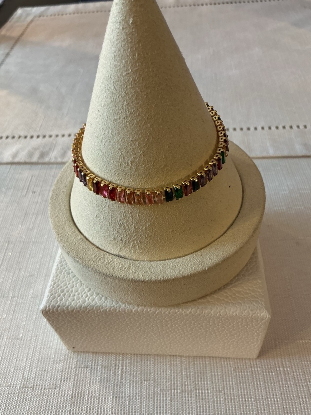Rainbow Baguette Channel Set Gold Tone Tennis Bracelet